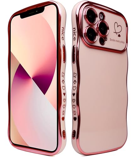 Qokey Plated Hearts Wavy Case for iPhone 15 Pro, Pink - image 1