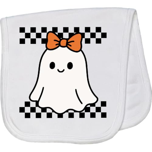 inktastic Halloween Girl Ghost Checkered Baby Burp Cloth White 461e9