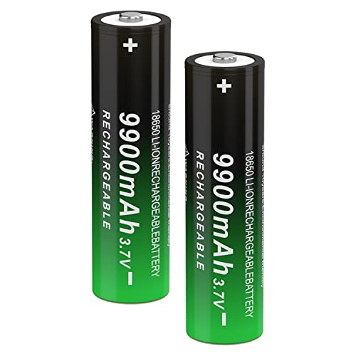 CBJJ 3.7V 18650 Battery 18650 Rechargeable Battery Lithium 3.7 Volt 9900mah Button Top Batteries for Flashlights, Doorbells, etc, 2Pcs-Dark Green