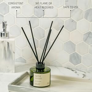 Craft & Kin Santal Woods Reed Diffuser | All Natural Essential Oil & Rattan Scent Sticks | Reed Diffusers for Home, Bathroom | Long Lasting Home Fragrance in Green Glass, 3.4oz Craft Kin Santal Woods Reed Diffuser All Natural Essential Oil Rattan Scent Sticks Reed Diffusers for Home Bathroom Long Lasting Home Fragrance in Green Glass 34oz