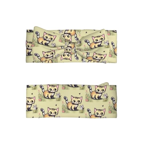 Cat and Butterfly Prints Baby Bow Headband Super Stretchy Soft Bows Hair Accessories for Newborn Infants Toddlers Kids Girls2