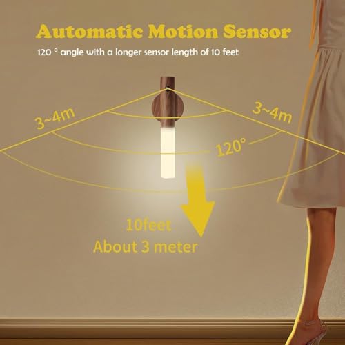 Image of ZENOVIA Magnetic Motion Sensor Night Light, Light Wood Color | USB Rechargeable, LED Cabinet & Wall Light, Wooden Finish, Portable Stick Lamp, For Wardrobe, Bedroom, Staircase & Corridor