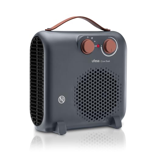 Ufesa Crux Dual Calefactor de 2000W, 3 Niveles de Potencia, Termostato Regulable, Uso Plano y Vertical, Función Ventilación, Gris