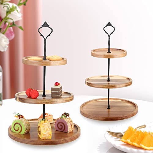 3 Tier Acacia Wood Cake Stand Three Tiered Stand Wooden Cupcake Stand Serving Tray Wedding Cake Holder Party Dessert Display Cake Stand Wooden Tiered Tray #TOP4