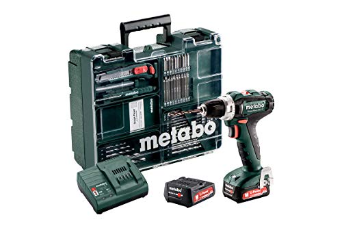 Metabo Akku Bohrschrauber BL 12 Set (mit Akku 2,0 Ah, 12 V, Akkuschrauber mit Koffer + Zubehör, inkl. Ladegerät, Bitdepot) 601036870