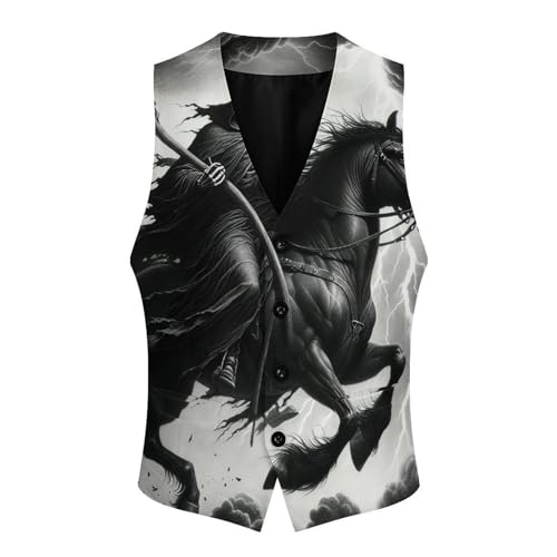 Grim Reaper Riding A Horse Men's Suit Vest Slim Fit V-Ncek Waistcoat Business Casual Vest4