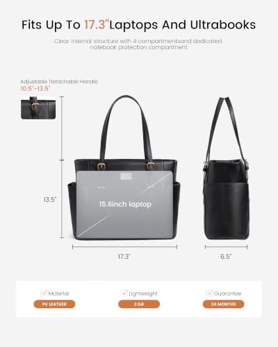 Image of LOVEVOOK Laptop Tote Bag for Women, Vintage Leather 17.3 Inch Work Tote with Large Water Bottle Pocket, Teacher Nurse Professional Computer Bag, Office Briefcase Handbag Gift, Black