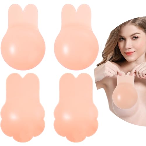 COODAM Bra Pasties Nipple Covers with Lift - 2 Pairs Sticky Push Up Invisible Adhesive Bras, Strapless Backless Dress Silicone Bra Pasties Nipple Covers for Women Beige