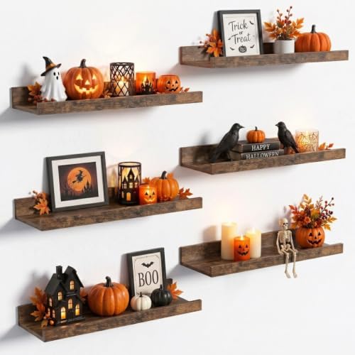 upsimples Floating Shelves for Wall Decor and Storage, Brown, 6Pcs 15.7'' | Wall Mounted Wood...