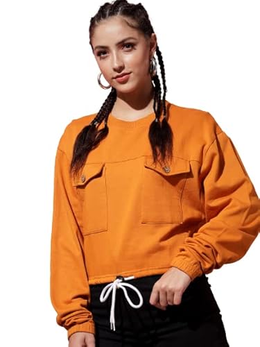 Women's Fleece Yellow Round Neck Sweatshirts