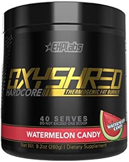 EHPlabs OxyShred Hardcore Thermogenic Pre Workout Shredding Supplement - Promotes Shredding, Energy Booster, Pre-Workout, Mood Booster - Watermelon Candy, 40 Servings