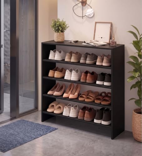 Image of Spyder Craft Engineering Wood Open Shelf Shoe Organizer Shoe Cabinet for Home, Shoe Rack with Multiple Shelves, Space Saving Shoe Rack for Entryway, Living Room & Bedroom, Black, DIY Assembly