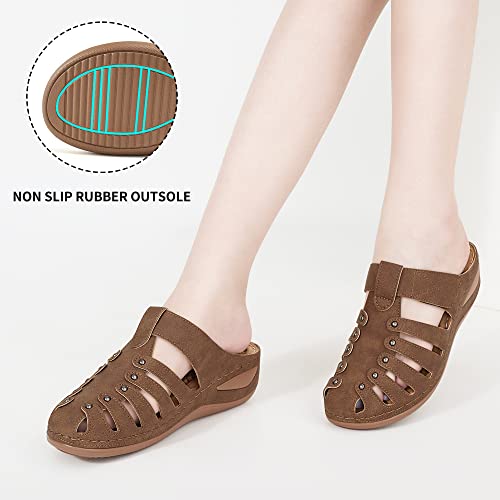 Judxsious Clogs For Women Mules Slip On Shoes Comfortable Casual Summer Wedge Slides Cushion Orthotic Sandals Womens Walking Shoes Brown #TOP3