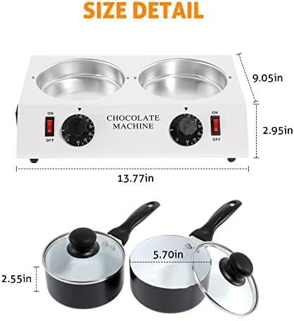 WICHEMI Chocolate Melting Pot Chocolate Tempering Machine Commercial Electric Melter Fondue Pot for Chocolate, Butter, Cheese, Cream, Candy, Milk, Coffee, Desserts (Double Pots)