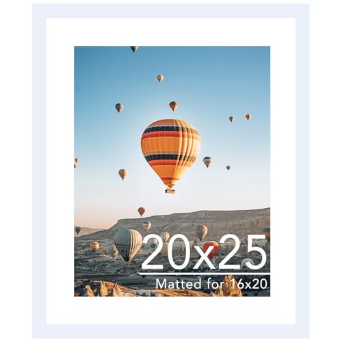 Image of JCJMY 20x25 Picture Frame with 16x20 Mat, Display Photo 16x20 with Mat or 20 x 25 Without Mat, Wall Hanging Large 20 by 25 Poster Frame with Plexiglass, White