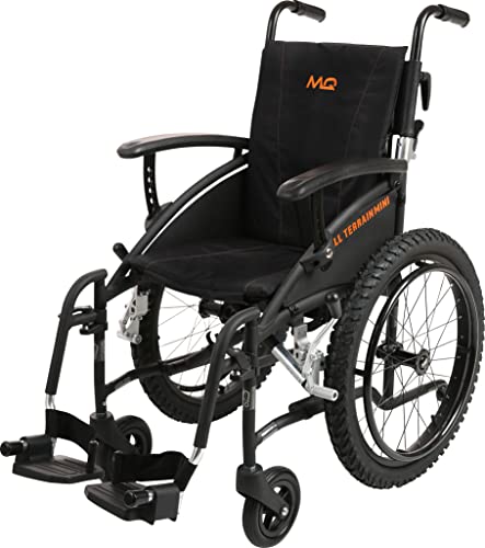 MobiQuip All Terrain Mini Children’s Wheelchair for Kids, Small Adults, Lightweight, Folding, Manual Self Propelled Aluminium Wheelchair, Quick Release Wheels, 14'' Seat. Black Frame