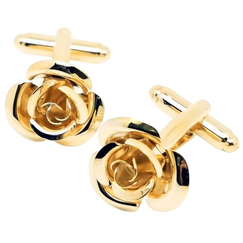 Rose Gold Flower Shape French Shirt Jewelry Cufflinks Stainless Tuxedo Cuff Links Buttons With Gift Box for Business Wedding