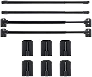 Jetec 4 Pieces Extendable Curtain Rod Cupboard Bars Tensions Rod Adjustable Plastic Curtain Rod with 10 Pieces Self Adhesive Hooks for Home Bathroom Hotel Supply (15.7 to 27.5 Inch, Black)