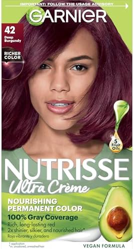 Garnier Hair Color Nutrisse Nourishing Creme, 42 Deep Burgundy (Black Cherry) Red Permanent Hair Dye, 1 Count (Packaging May Vary)
