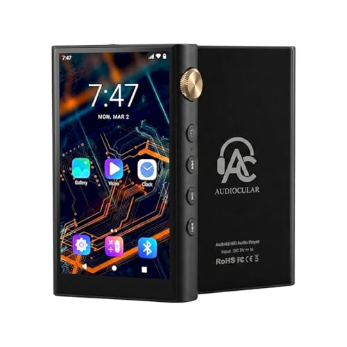 Image of AUDIOCULAR Nexus Portable Hi-Res DAP, Android Digital Audio Player, Dual ESS9018Q2M DAC, 3.5mm & 4.4mm Balanced 500mW, DSD512, Bluetooth 5.0 with LDAC, Mp3 Player (Black (32GB Memory))