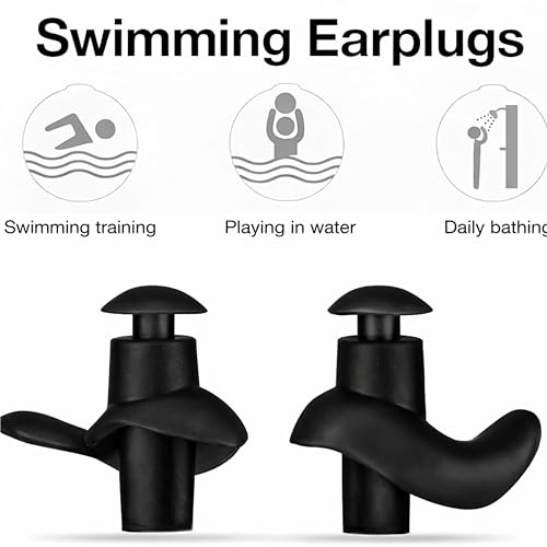 Image of James HealthPlus 1 Pair Waterproof Soft Silicone Earplugs for Water Sports Swimming Accessories with Storage Box (Black)