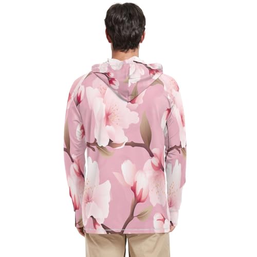 xigua Beautiful Cherry Blossoms Men's UPF 50+ Sun Shirts Quick Dry Sun Protection Hoodie With Long Sleeve 6853