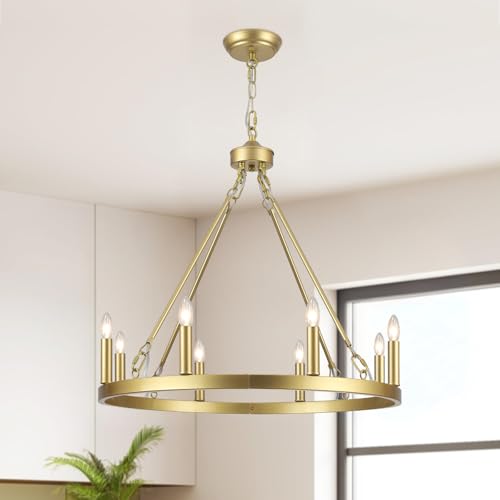 23.6" Wagon Wheel Chandelier Brushed Gold Chandelier Light Fixture,8 Light