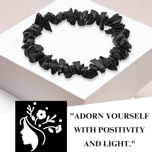 Image of Certified Shungite Bracelet for Women Men with Healing Crystal and Reiki Stone - Beautiful Gemstone Beaded Bracelet for Balance, Harmony & Positive Energy (Chips Stone Beads)