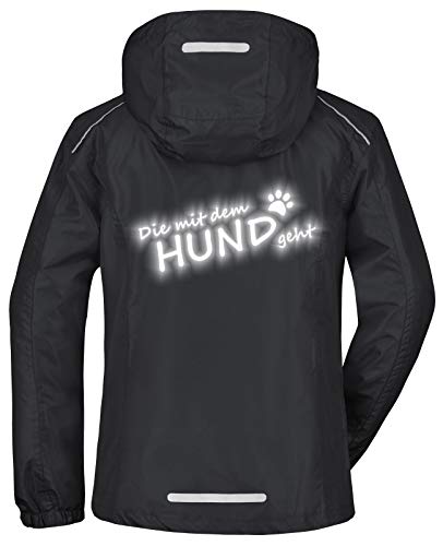 Roughtex Damen Regenjacke Die mit dem Hund geht – reflektierender Rückendruck – 3000 mm Wassersäule, versiegelte Nähte – Geschenkidee für Hundehalterinnen – taillierter Schnitt Schwarz XXL
