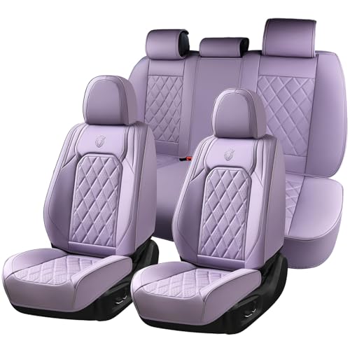 Image of Coverado Car Seat Covers Full Set, Purple Leather Seat Covers for Cars, Luxury Front and Back Car Seat Protector, Universal Waterproof Car Seat Cover, Automotive Seat Covers Fit for Most Cars, Purple