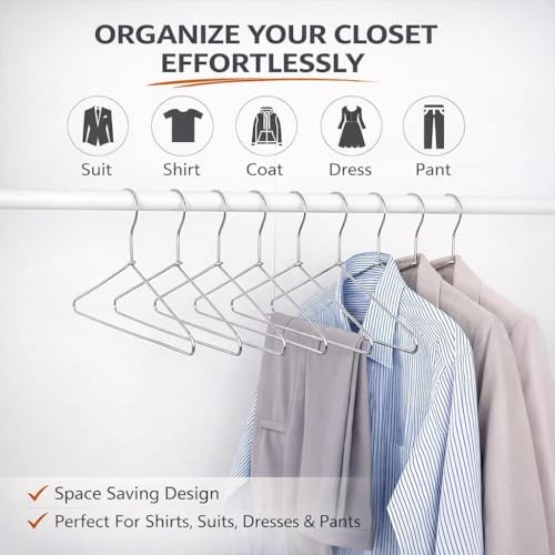 Image of Bindian 6 𝐏𝐜𝐬 Metal Cloth Hanger |Rust Free - 𝐔𝐥𝐭𝐫𝐚 𝐓𝐡𝐢𝐧 Hangers for Wardrobe & Closet Organizer Hangers for Clothes |Space Saving |Non Slip Grip & Smooth Finish |Lightweight & Durable