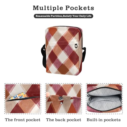 messenger bag for men crossbody bag Woman Shoulder Handbags Adjustable Strap for Casual Casual- Rust Rded Orange Plaid2