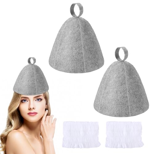 Cappello da Sauna,2 Pezzi Cappelli da Sauna in Feltro,Grigio Feltro Sauna Cappello,Sauna Berretto per Uomo e Donna,Cuffia Sauna Anti-Calore,Accessori per Sauna per Bagno Protezione
