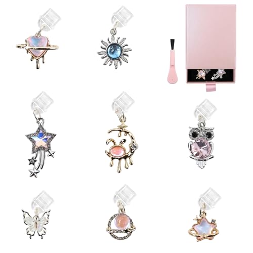 ELZO 8 Pack Dust Plug Charms for Kindle, USB C Dust Plug Compatible with Phone, Type C Port Covers Protector Decorations with Cleaning Brush (Alloy)