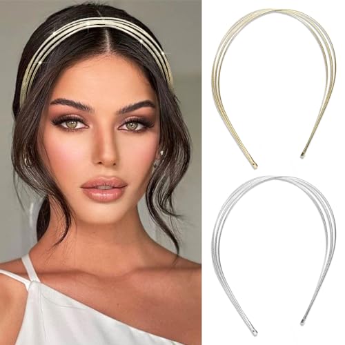 AOREAS 2PCS Multi Layered Metal Headbands for Women