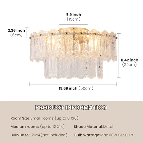 Image of Crystal Caged Ceiling Fan with Light Flush Mount, 20inch Crystals Ceiling Fan with Light and Remote,Gold Crystal Fandelier Ceilings Fans with Lights for Bedroom,Nursery, Foyer