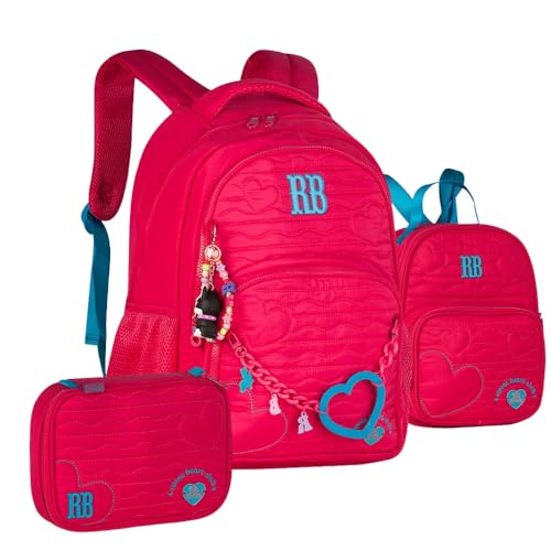 Kit Mochila Rebecca Bonbon Matelassê Corações com Lancheira e Estojo Coleção 2026 RB27010 (ROSA)