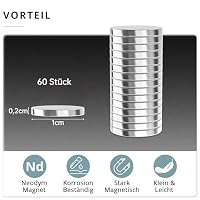 Koboko 50 Stück Neodym Magnete, 10×2mm Magnet Selbstklebend Stark,Neodym Magnete Extra Stark,Selbstklebende Magnete,Neodym Magnet Selbstklebend für Magnettafel Kühlschrank – Ansicht 2
