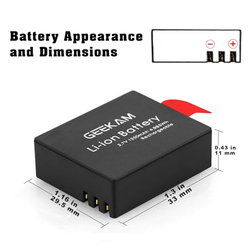 Bateria Camara Deportiva, Batería Recargable de 1350mAh (3 uds.), con Cargador USB de Doble Orificio, Compatible con CAMPARK/Crosstour/APEMAN/Victure/sj4000, etc - imagen 2