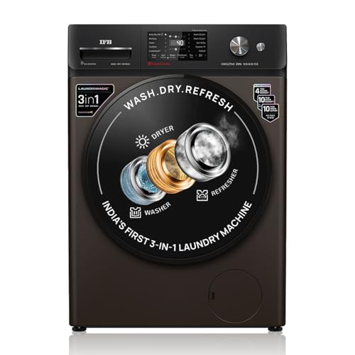Image of IFB 9 /6 /3 kg Fully Automatic Washer Dryer Refresher with Steam Refresh, AI Powered, 100% Dry Clothes, 9 Swirl Wash Mimic Handwashing, WiFi & Eco Inverter Motor (WDR Executive ZMN, Mocha)