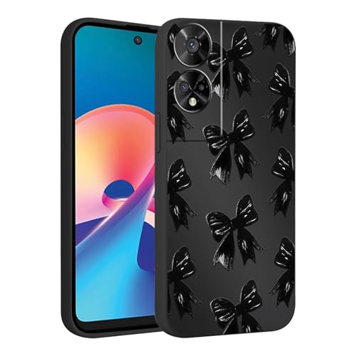 lioscre Cute Bow Phone Case for TCL 50 xe 5g 6.56 Aesthetic Coquette Black Ribbon Bowknot Pattern Print Design Case Soft Slim Shockproof TPU Protective Funda Cover for Women Girls