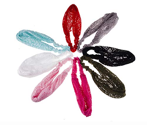 Ever Fairy 8 Pieces Women Fashion Lace Elastic Hair Band Turban Head Band Hair Accessories (8 Colors Pack-A)