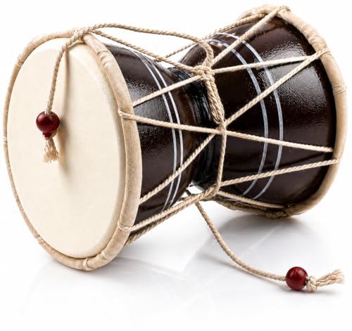 Indian Damru Hand Drum, 5 Inch Small, Wood & Leather Percussion Instrument