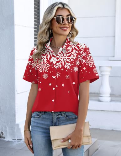 Image of Christmas Outfits for Women Button Down Shirts Short Sleeve Tops Cute Shirt