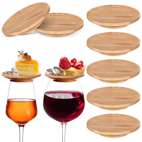 Tessco for you 8 Pcs 4 Wine Glass Charcuterie Topper Bamboo Wine Glass Covers to Keep Bugs out Round Charcuterie Board Dual Use Cups Topper Appetizer Plates for Housewarming Gifts Family Gatherings