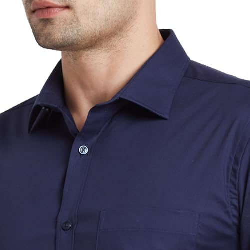 Image of Park Avenue Men's Solid Pattern Slim Fit Cotton Blend Full Sleeve Semi Cut Away Collar Formal Shirt