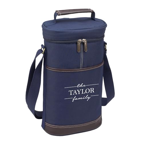 Picnic at Ascot Personalized Insulated 2 Bottle Travel Wine Tote with Corkscrew & Shoulder Strap -Designed & Assembled in The USA