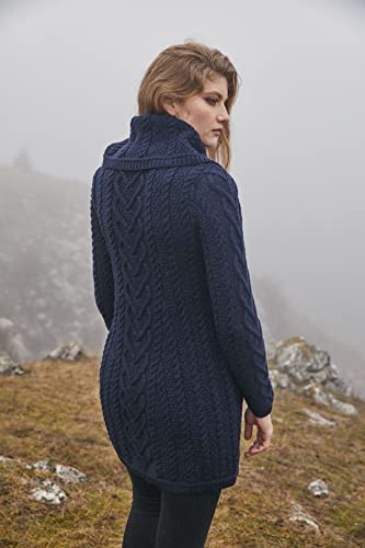 SAOL Women’s Coatigan – 100% Merino Wool Cable Knit Irish Cardigan with Pockets – Classic Warm Long Sweater Coat3