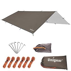Unigear Toldo Camping Impermeable Lona Suelo Prote...: Impermeable y durable: Hecho de material de nylon de paracaídas salpicaduras de alta densidad, resistente a la rotura, impermeable coeficiente hasta PU2000mm. Tiene buen efecto de sombreado, una buena ventilación y durabilidad. Contra la clima mala c...
