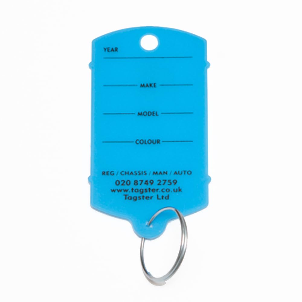 Tagster Blue Key Tags - Vehicle Plastic Key Tags (200) With Metal Split Rings - 11 Colours (Blue)